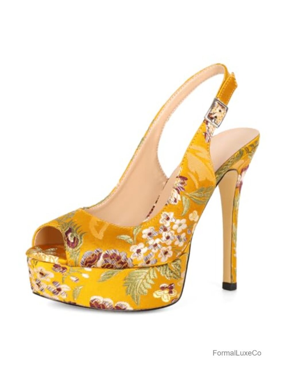Peep Toe Slingback Heels for Women Open Toe High Heels Pumps Buckle Strap